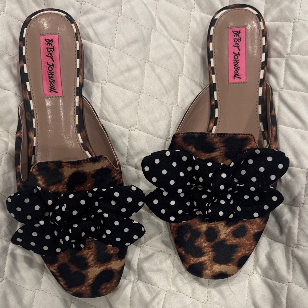 Betsey Johnson Leopard and Polka Dot Mules